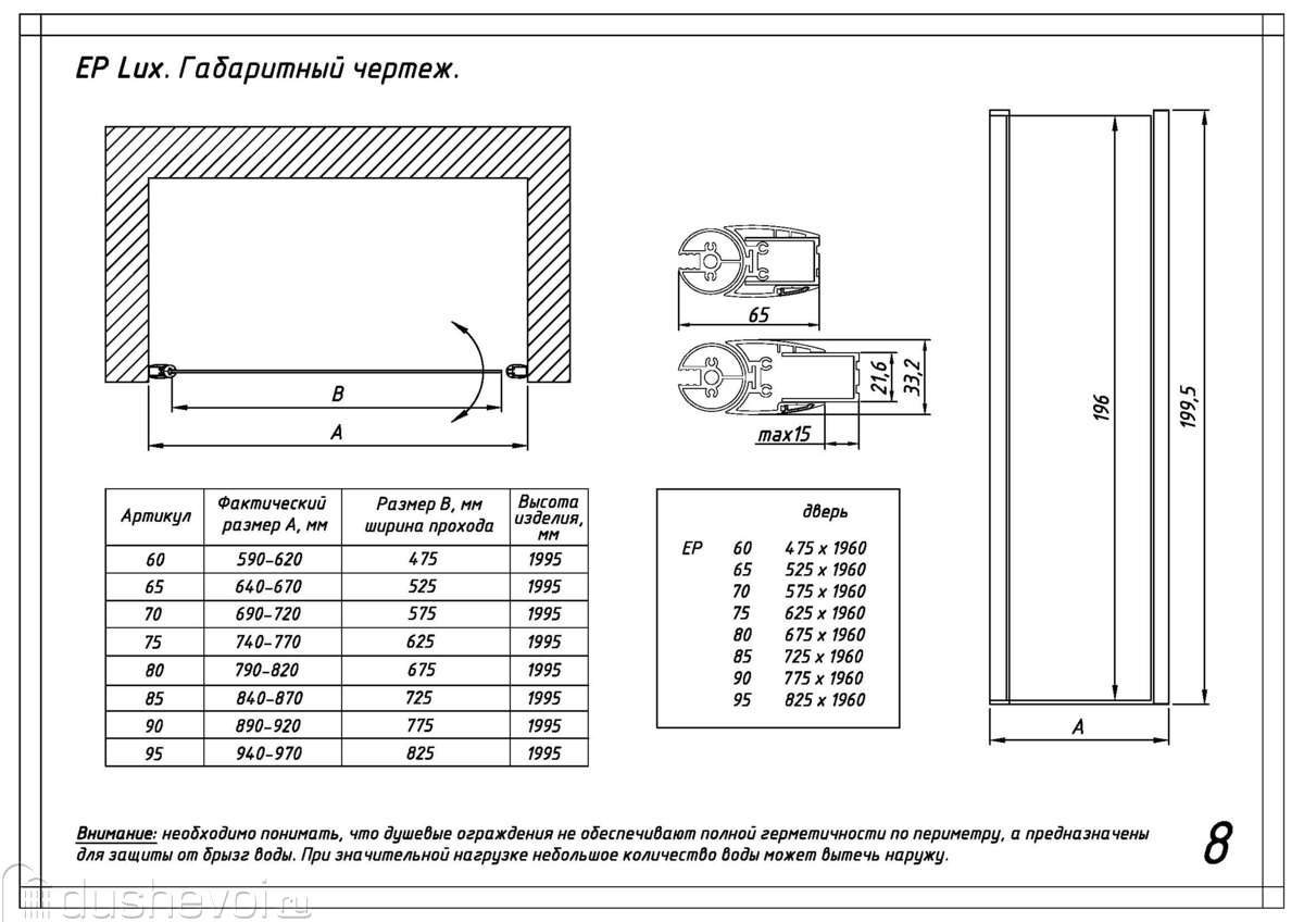 Душевая дверь в нишу Vegas-Glass EP Lux 60x199 EP LUX 60 01 crystalvision  профиль белый купить в Екатеринбурге - цена 29299 руб в интернет-магазине  сантехники Dushevoi.ru