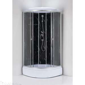 Душевая кабина Водный мир 90х90 ВМ-243 стекло прозрачное, задняя стенка мрамор черный, профиль хром