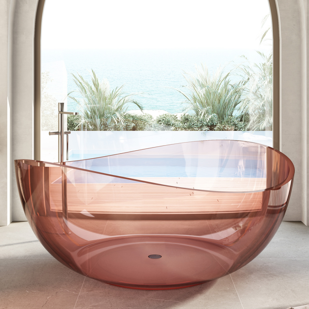 Ванна из полиэфирной смолы Abber Kristall 150x150 AT9705Koralle прозрачная, розовая