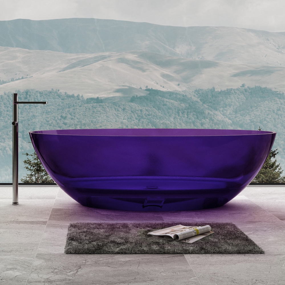 Ванна из полиэфирной смолы Abber Kristall 180x85 AT9702Amethyst прозрачная, фиолетовая ванна из полиэфирной смолы abber