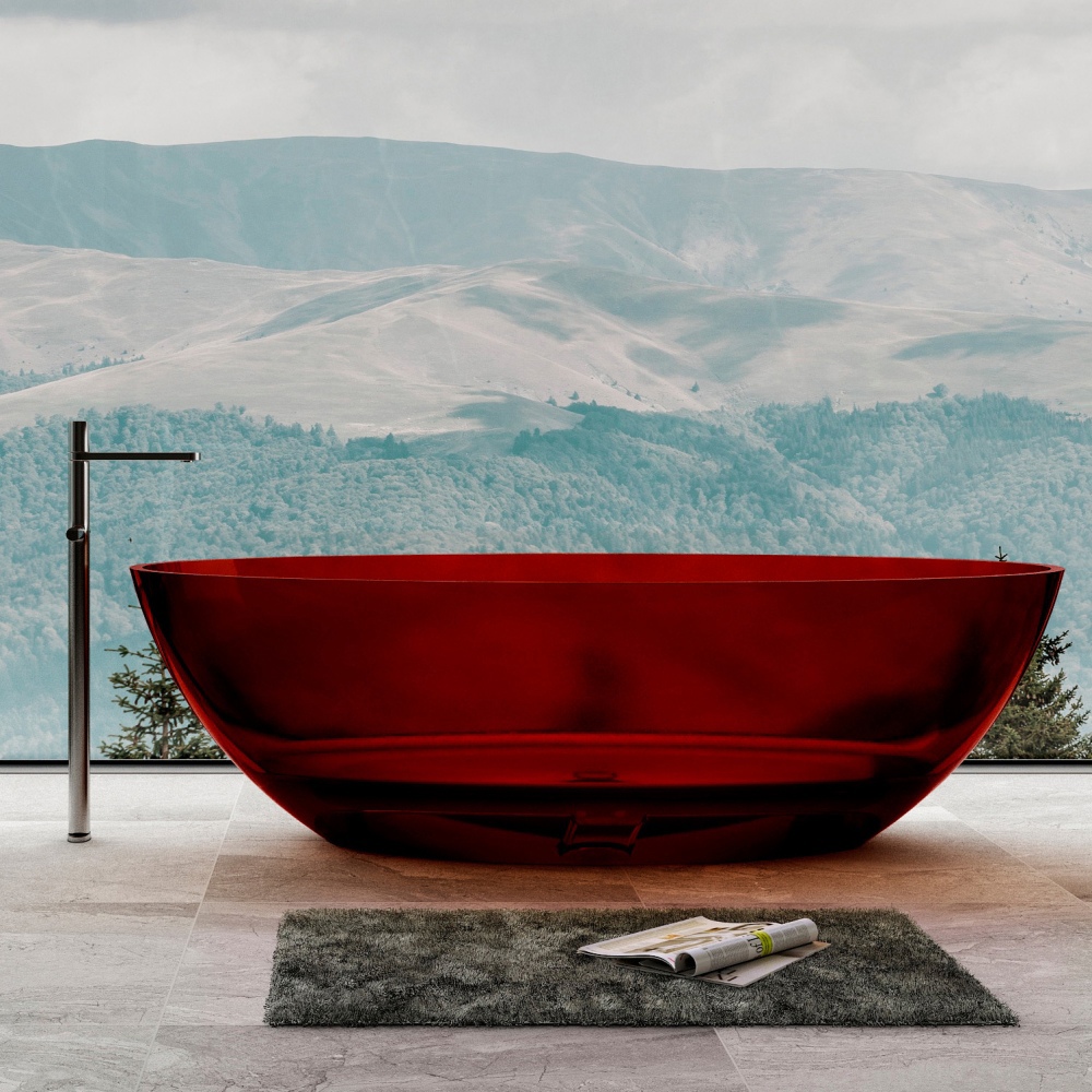 Ванна из полиэфирной смолы Abber Kristall 180x85 AT9702Rubin прозрачная, красная ванна из полиэфирной смолы abber