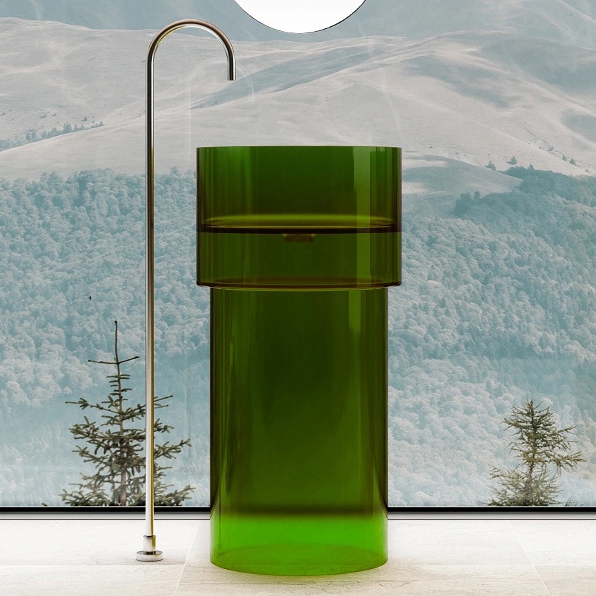 Раковина напольная Abber Kristall 45 см AT2701Emerald-H зеленая, с отверстием для монтажа у стены этажерка напольная 3 х секционная на колёсиках 50×26 5×63 см хром