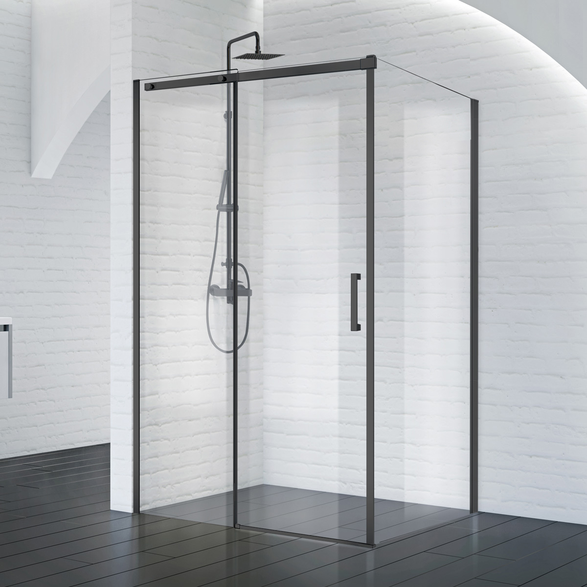 Душевой уголок BelBagno Acqua 140x90 ACQUA-AH-1-140/90-C-NERO стекло прозрачное, профиль черный, без поддона