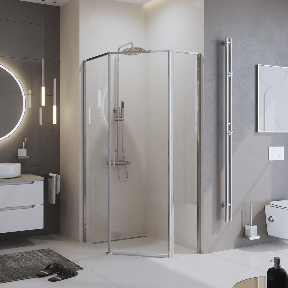 Душевой уголок BelBagno Uno 100x80 UNO-195-PH-1-100/80-C-Cr стекло прозрачное, профиль хром, без поддона