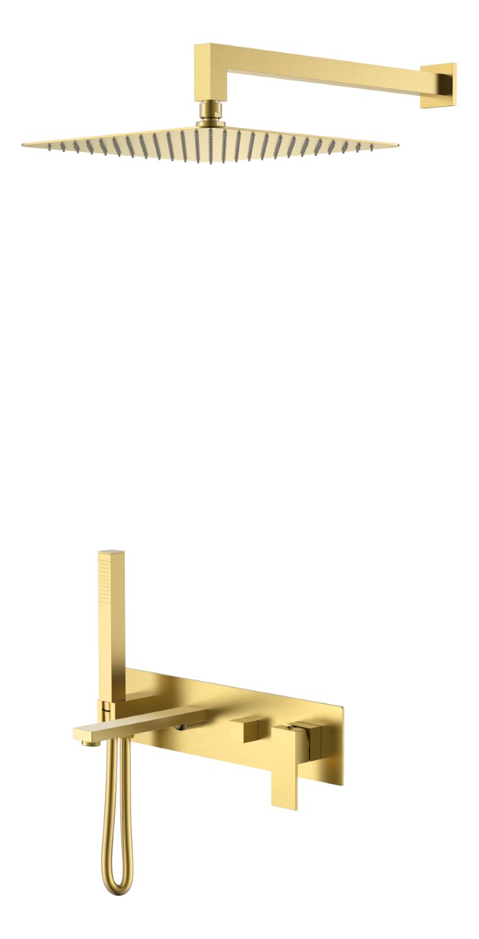 Встраиваемая душевая система Boheme Qubic 474-MG матовое золото, с изливом для ванны