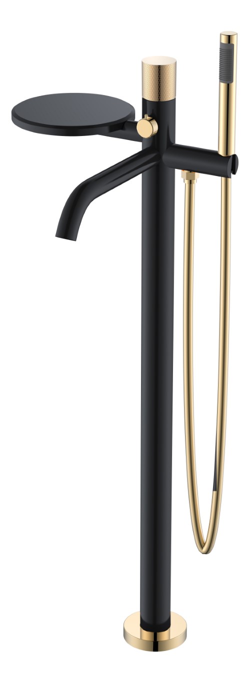 Напольный смеситель для ванны с душем Boheme Stick 129-BG.2 черный с золотой ручкой black touch gold