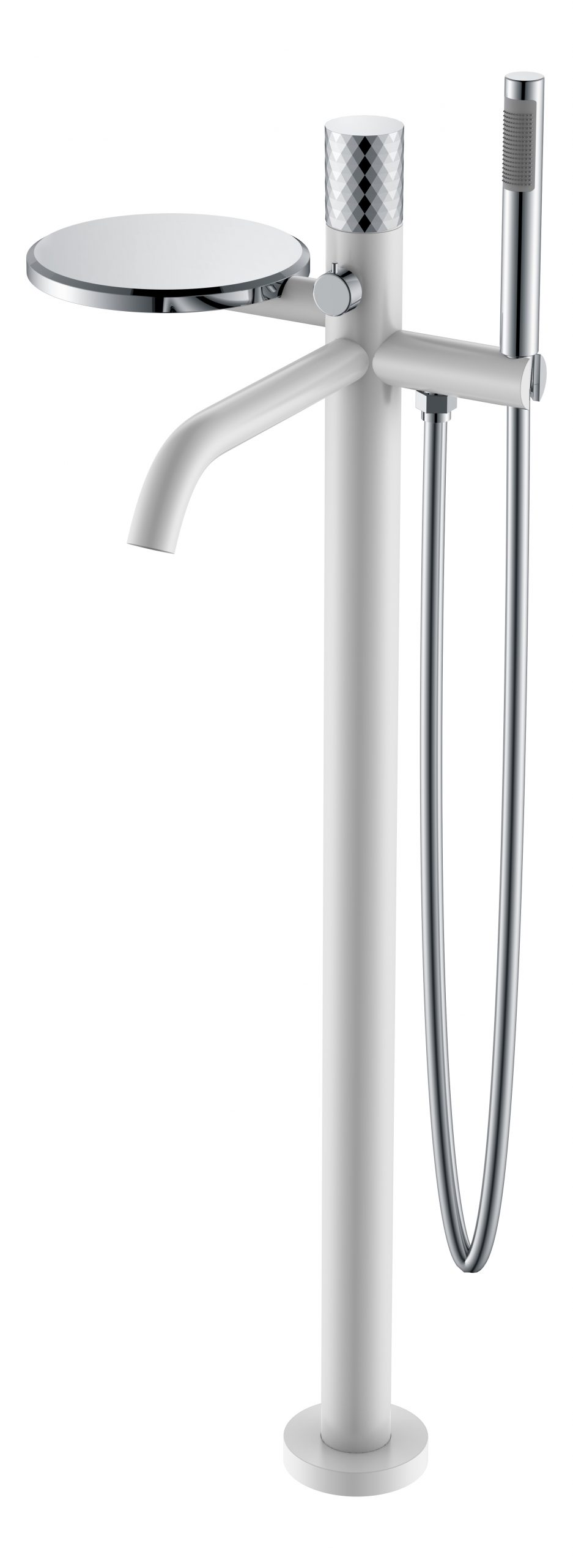 Напольный смеситель для ванны с душем Boheme Stick 129-WCR белый с хромированной ручкой white diamond chrome