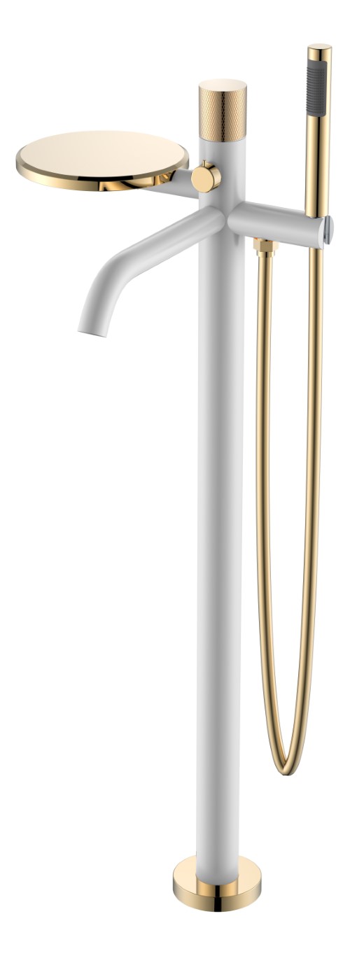 Напольный смеситель для ванны с душем Boheme Stick 129-WG.2 белый с золотой ручкой white touch gold пилка металлическая c золотой ручкой cosmetic series
