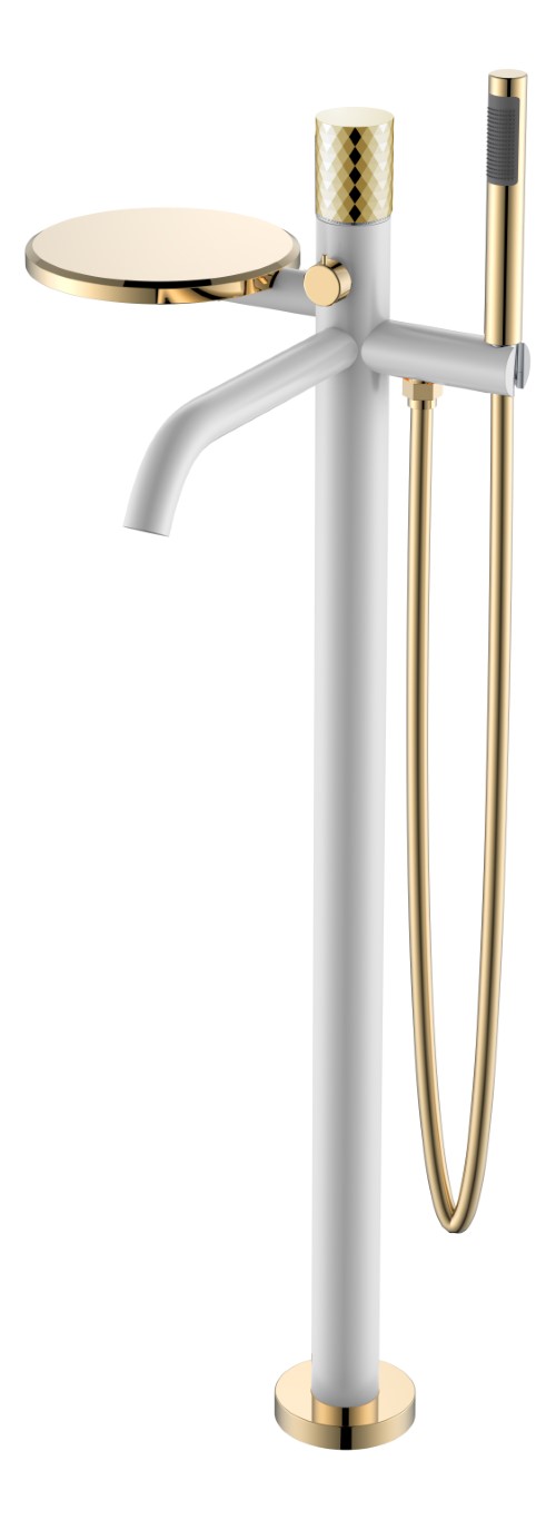 Напольный смеситель для ванны с душем Boheme Stick 129-WG белый с золотой ручкой white diamond gold