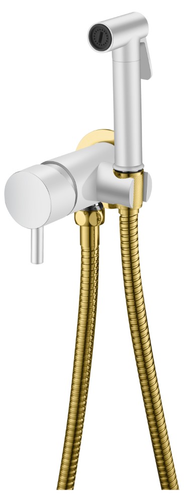 Гигиенический душ со смесителем Boheme Uno 467-WG белый, золото