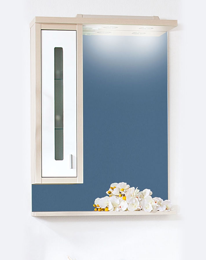 зеркало для ванной бриклаер токио 60 правое белый светлая лиственница Зеркало со шкафчиком Бриклаер Бали 60 L светлая лиственница/белый глянец