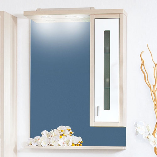 Зеркало со шкафчиком Бриклаер Бали 60 R светлая лиственница/белый глянец 4627125412004