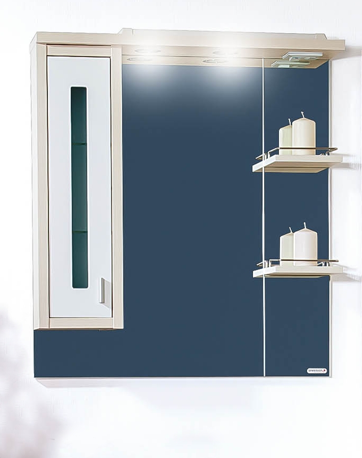 Зеркало со шкафчиком Бриклаер Бали 90 L светлая лиственница/белый глянец 4627125412035