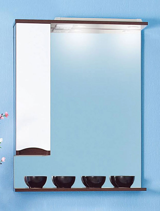 зеркало со шкафчиком бриклаер токио 80 r светлая лиственница белый глянец Зеркало со шкафчиком Бриклаер Токио 70 L венге/белый глянец