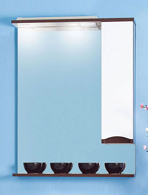 зеркало со шкафчиком бриклаер токио 80 r светлая лиственница белый глянец Зеркало со шкафчиком Бриклаер Токио 70 R венге/белый глянец