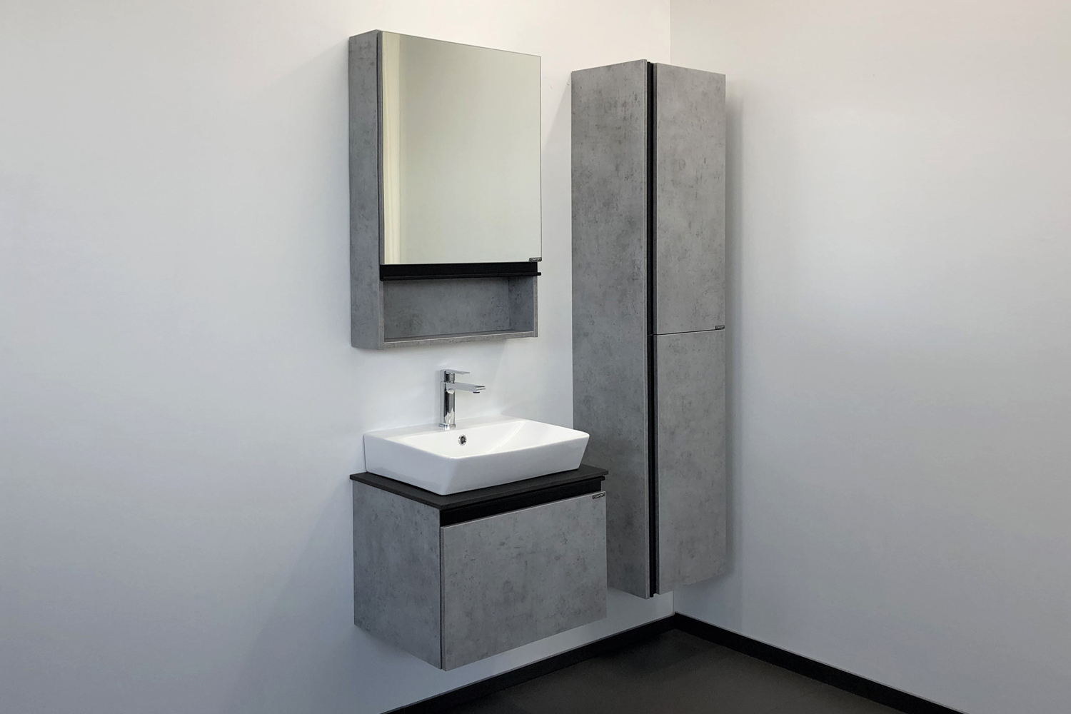 Мебель для ванных комнат Comforty Эдинбург 00-00001928 60 см, подвесная, серая с черной столешницей