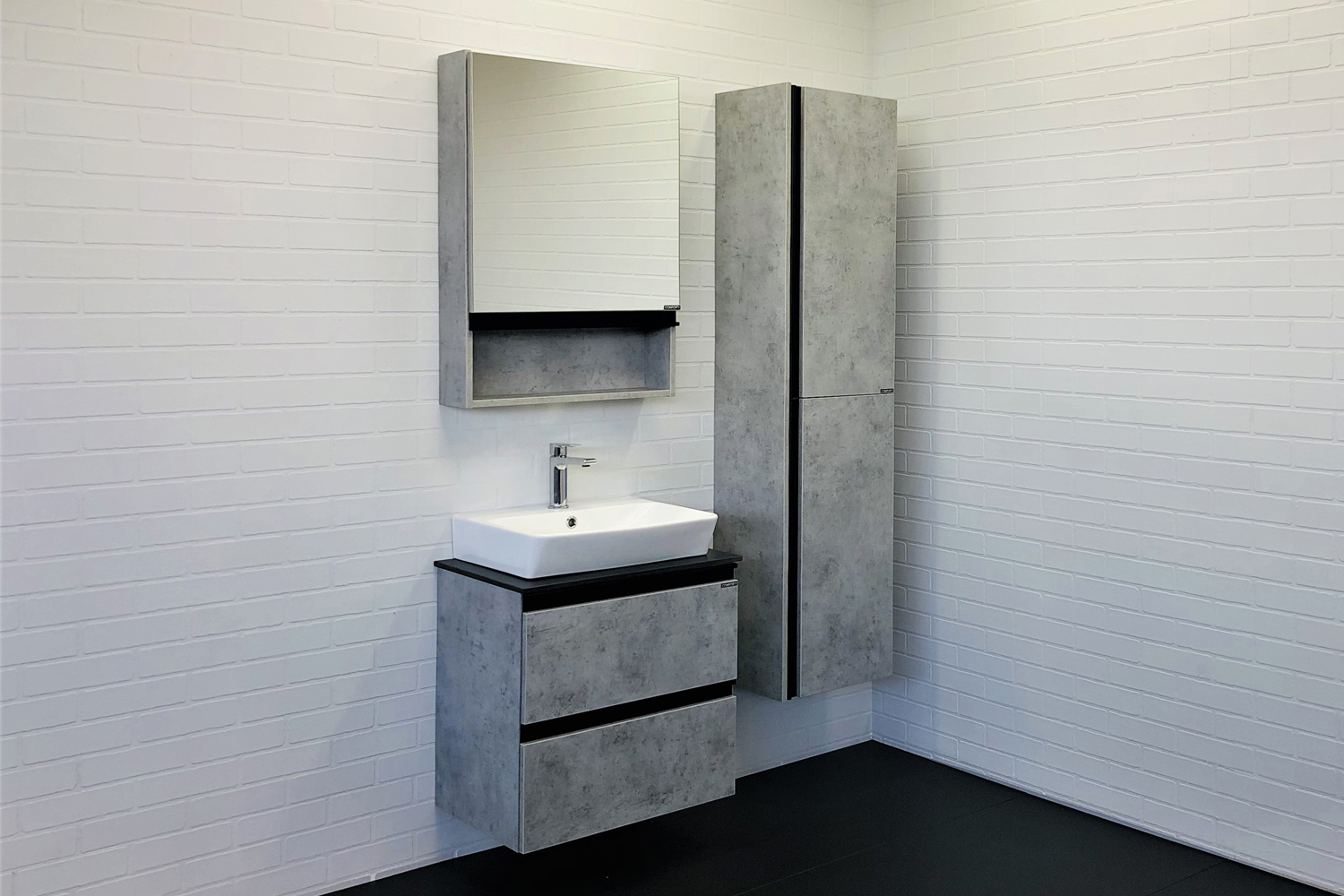 Мебель для ванных комнат Comforty Эдинбург 00-00005700 60 см, подвесная, серая с черной столешницей