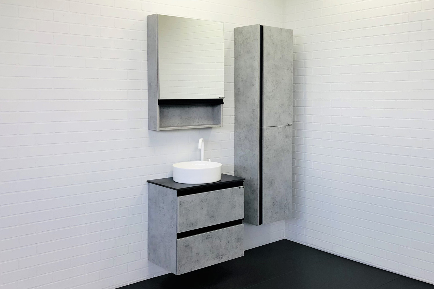 Мебель для ванных комнат Comforty Эдинбург 00-00005701 60 см, подвесная, серая с черной столешницей