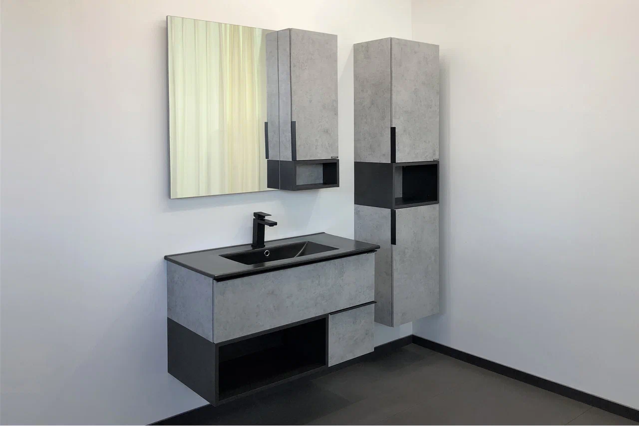 Мебель для ванных комнат Comforty Франкфурт 00-00006503 91 см, подвесная, серая, черная матовая