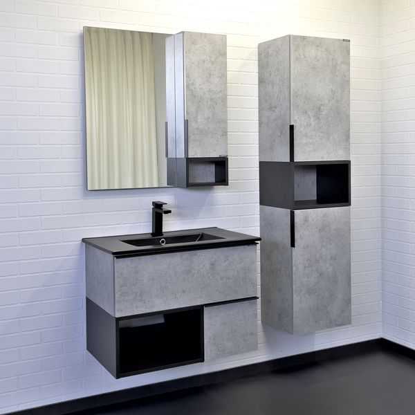 Мебель для ванных комнат Comforty Франкфурт 75 бетон светлый с черной раковиной
