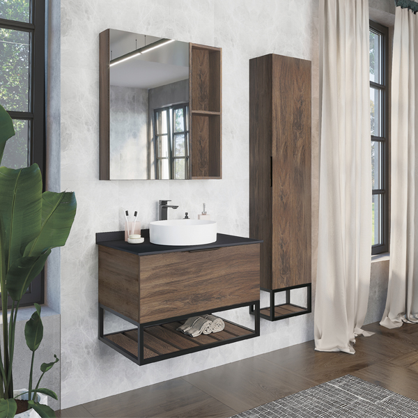 Мебель для ванных комнат Comforty Порто 00-00008926 75 см, подвесная, коричневая с черной столешницей