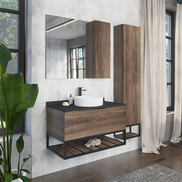 Мебель для ванных комнат Comforty Порто 00-00008927 90 см, подвесная, коричневая с черной столешницей