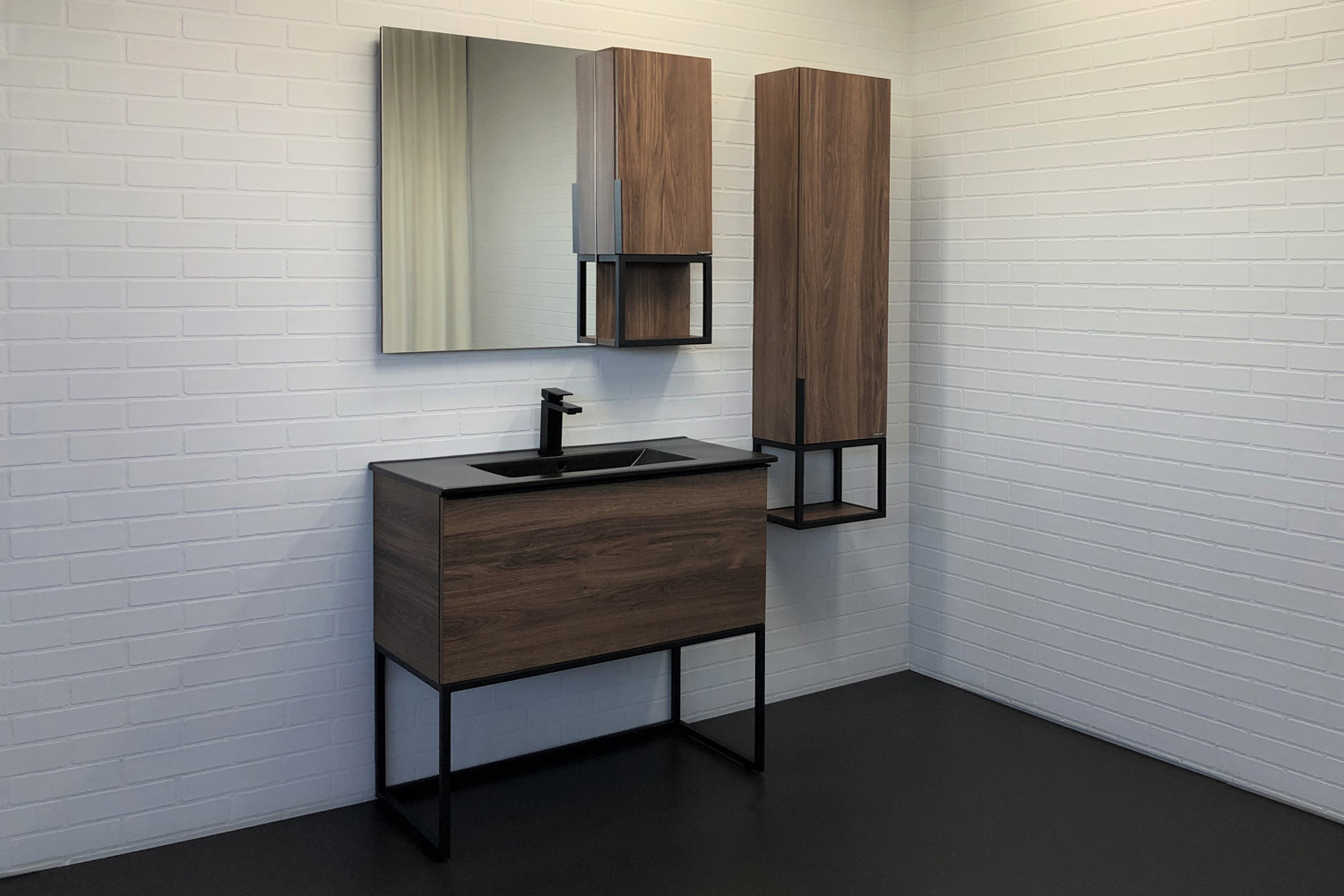 Мебель для ванных комнат Comforty Равенна Лофт 00-00006655 91 см, напольная, коричневая, черная матовая