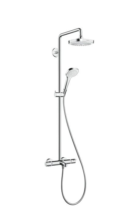 Душевая стойка Hansgrohe Croma Select E 180 2jet Showerpipe 27352400 с термостатом и изливом, белая, хром