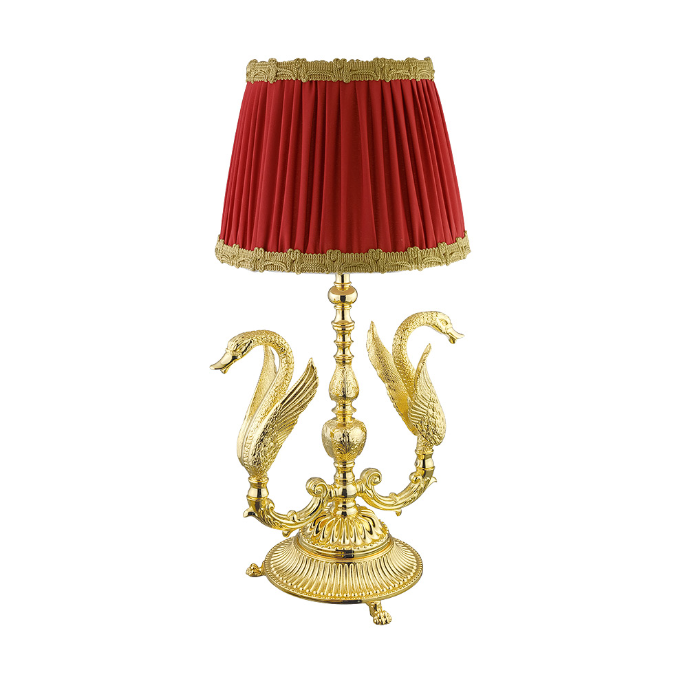 Лампа настольная Migliore Luxor 26142 абажур красная ткань, золото абажур деревянный
