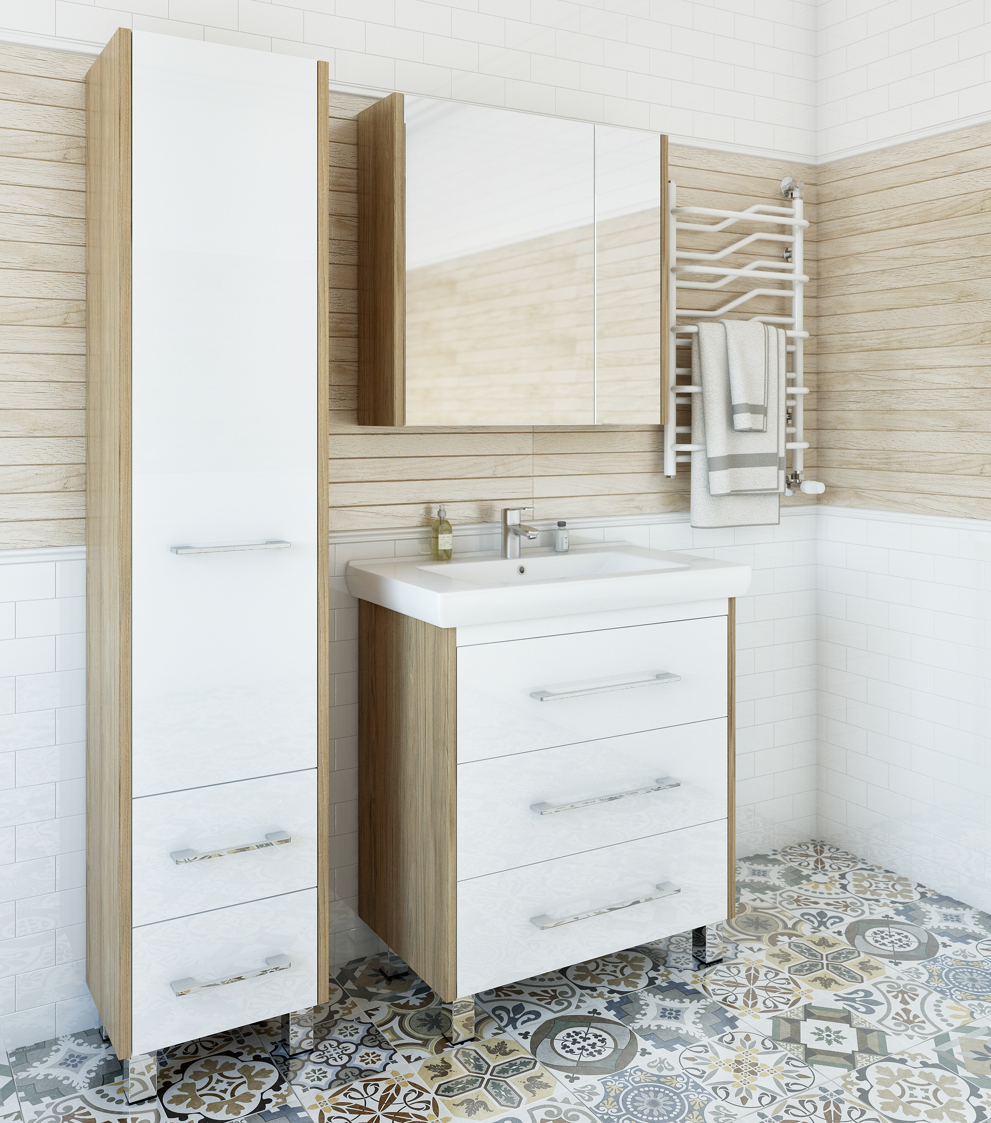 Мебель для ванной комнаты Sanflor Ларго 70 см напольная, швейцарский вяз, белая