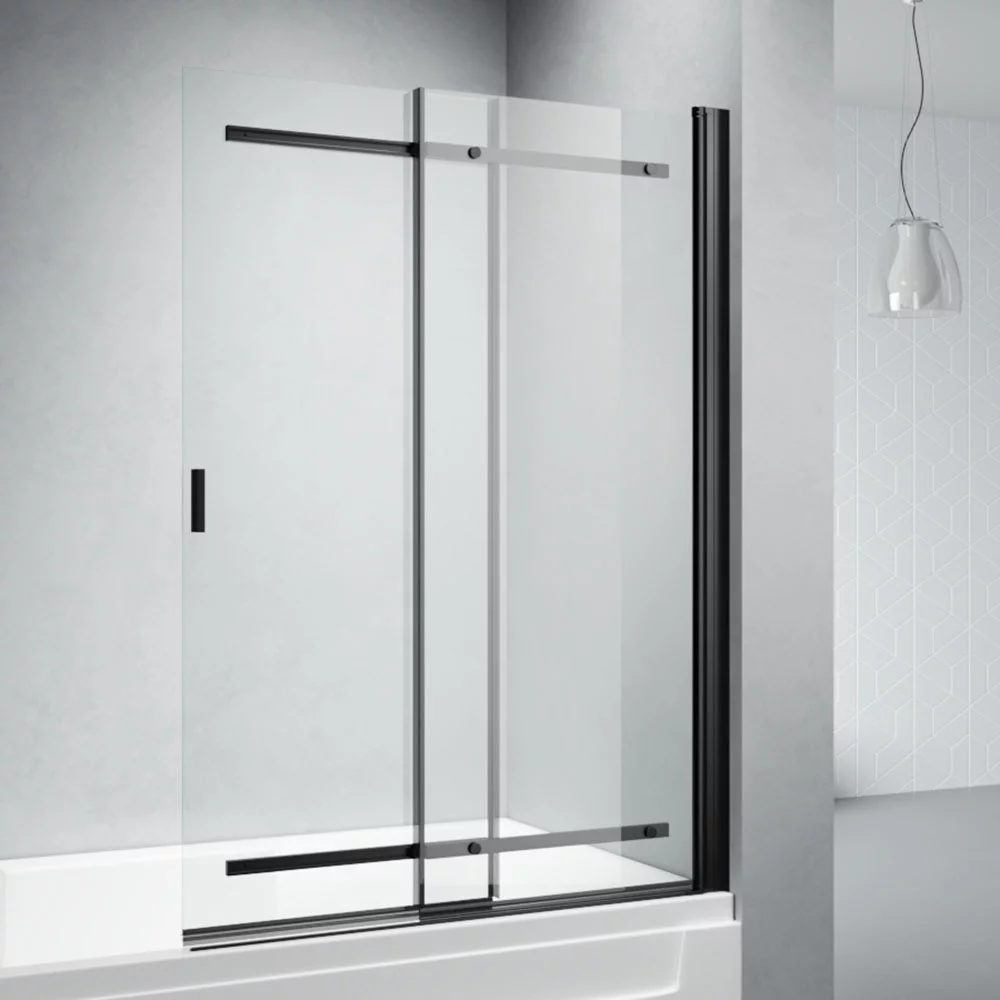 Шторка для ванны Veconi Palau 100x140 стекло прозрачное, профиль черный PL88B-100-01-C8 - фото 1