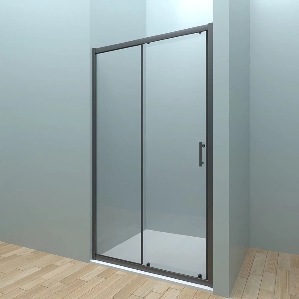 Душевая дверь в нишу Veconi 100х190 VN72 раздвижная, стекло прозрачное, профиль черный душевая дверь veconi